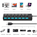 Pikkukuva 2 / 5: 7-Port USB 2.0 -keskitin yksittäisillä kytkimillä ja LED-valoilla, USB 2.0 -jakaja kaikille USB-laitteille