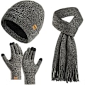 Miniatyrbilde 1 av 7: Vinter Unisex Beanie Hatt, Skjerf og Hansker Sett, Elastisk Strikket Hatt Langt Skjerf Berøringsskjermhansker Med Tykk Fleece Innerfôr for Menn og Kvinner Medium Gray