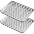 Miniatyrbillede 1 af 7: Bageplader i Rustfrit Stål, Non-Stick Bageplader til Ovn [2 Plader + 2 Rister] Stor Rustfri Trådplade med Kølegitter til Madlavning
