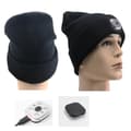 LED-lue med lys, USB-oppladbar vinterstrikkelue med lys, hodelyktlue gaver til menn Black