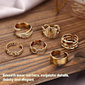 Miniatyrbilde 5 av 5: 18K Forgylte Ringe for Kvinner Rustfritt Stål Statement Ringe Pakke Stablebare Boho Midi Ringe Justerbar Åpen Ring Band Twisted Signet Ringe Gull