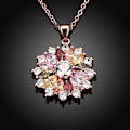 Miniatyrbillede 4 af 5: Roseguldbelagt halskæde skinnende modefarve blomsterform cubic zirconia vedhæng halskæder smykker til kvinder piger