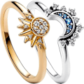 Miniatyrbild 1 av 4: Himmelsk sol och måne överlagringsring, sol och måne lyser tillsammans design Känn lager damring, set öppen ring-WELLNGS