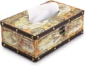 Retro Tissue Box Hållare, Tissue Organizer Rektangulär Trä + PU Tissue Box Omslag (Gul Karta)