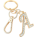 Miniatyrbild 2 av 4: Nyckelring i guldpläterad legering för kvinnor med kristallrhinestone-initial A