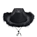 Miniatyrbilde 1 av 8: Cowboyhatter for kvinner med fluffy fjærkant - Cowgirl-hatt for jenter, kostymefest, rollespill Black
