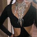 Miniatyrbilde 3 av 6: Rhinestone Statement Halskjede for Kvinner Tassel Bib Choker Krage Chunky Kostymesmykker B