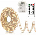 Pikkukuva 1 / 5: 3 metrin paristokäyttöiset LED-valot kaukosäätimellä, 90 LED-valoa vedenpitävä, 8 tilaa, himmennettävä, ajastin, itseliimautuva, leikattava (lämmin valkoinen)