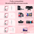Miniatyrbilde 2 av 5: Fargerikt lysende Bluetooth-headset med katteører - Lang batteritid, stabil overføring og praktisk bruk pink