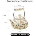 Miniatyrbild 5 av 5: Emaljerad vattenkokare Induktion 2,4L emaljkanna Vintage tekanna, Keramiskt handtag, induktionshäll, gas, vedspis