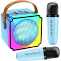 Miniatyrbild 1 av 8: Karaokemaskin för barn med 2 mikrofoner, bärbar Bluetooth-högtalare med färgglada LED-lampor, röstförändring, minikaraokemaskin för födelsedagspresenter Blue