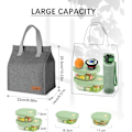 Miniatyrbilde 6 av 6: Lunsjposer for Kvinner Menn, Bærbar Isolerende Lunsjpose Vannresistent Lekkasjesikker Lunsjboks Tote Bag for Barn Jenter Gutter Voksne Grey