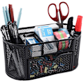 Miniatyrbillede 1 af 5: Kontor Mesh Skrivebordsarrangør Alsidig Papirvarer Opbevaring Desktop Organiser Pen Holder med Skuffe Black