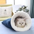 Miniatyrbild 3 av 7: Sovsäck för katt, varm inomhuskattgrottbädd, mjuk plyschdjurs lugnande bädd, mysig husdjursbonbädd, vinterhusdjursbädd för hundar och katter upp till 6 kg (blå)