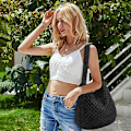 Miniatyrbilde 5 av 5: Heklede Vesker for Kvinner Sommer Strand Tote Bag Estetisk Tote Bag Hippie Bag Strikket Veske Pattern black