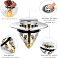 Miniatyrbild 3 av 7: Diskpropp, pop-up diskpropp universell diskpropp i rostfritt stål trycktyp badrumsdiskpropp med 2 tätningar för innerdiameter 34-37 mm diskbänk badkar