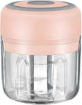 ROSA - Mini Elektrisk Matberedare och Vitlökshackare - 250ML, USB-laddning, 3 Blad - Perfekt för att Hacka Grönsaker, Peppar Pink