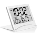 Miniatyrbild 1 av 5: Digital resealarmklocka - Fällbar kalendertemperatur LCD-klocka med snooze-läge - Stor sifferdisplay, batteridriven (silver, ingen bakgrundsbelysning)