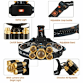 Miniatyrbillede 9 af 11: Kraftig pandelampe 5x T6 LED med batterier + 12V oplader + bil Sort