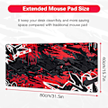 Miniatyrbillede 7 af 7: Gaming Mousepad, Udvidet Mousepad 800 x 400 mm, Computer Tastatur Mouse Mat Desk Pad med Skridsikker Gummibund og Syet Kant til Gaming Arbejde Black Red XXL