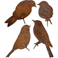 Miniatyrbillede 1 af 4: Rustne fugle med skrue til at skrue ind i træ, 4 patina fugle havepæl Rust rusten havedekoration egern rust dekorativ træpæl