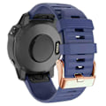 Miniatyrbillede 2 af 3: Urremme til Garmin Fenix 7s / 6s Pro / 5s Plus / Instinct 2s, vandrette stribede silikone 20mm rem med rosaguld spænde Midnight Blue