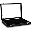Miniatyrbild 1 av 5: 24 Fack Smyckesdisplaylåda Armband Display Organizer Case med Sammetfoder Transparent Lock för Hängsmycken Örhängen Armband