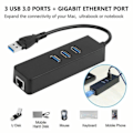 Miniatyrbillede 2 af 4: USB 3.0 Hub, 3 porte med RJ45 10/100/1000 Gigabit Ethernet Netværksadapter til Ultrabooks, Laptops, Tablets og mere