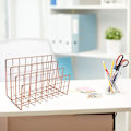 Miniatyrbilde 7 av 7: Metallisk Magasinholder for Skrivebord, Filholder med 3 Rom, Jerntråd Oppbevaringshylle, Filorganisator, Holder, Multifunksjonell Brevfil, Bokoppbevaringskurv Rose Gold