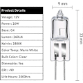 Miniatyrbild 2 av 5: Halogenlampor G4 20w 12v, Varmvit 2800k, Dimbar Transparent Kapsel 10