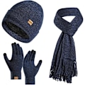 Miniatyrbilde 1 av 5: Vinter Unisex Beanie Hatt, Skjerf og Hansker Sett, Elastisk Strikket Hatt Langt Skjerf Berøringsskjermhansker Med Tykk Fleece Innerfôr for Menn og Kvinner Navy