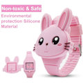 Miniatyrbild 2 av 5: Söta digitala barnklocka, söt kaninformad flickklocka LED Mode Silikon Djurformad Clamshell Design Armbandsur Flicka Bästa Presenter Rosa