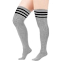 Miniatyrbillede 2 af 5: Kvinders Ekstra Lange Lårhøje Strømper Tynde Striber Tube Strømper Over Knæ Strømper Casual Høj Støvle Strømper 1 Pc Extra-l Stripes-3bk Gray