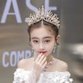 Miniatyrbillede 3 af 4: Guld prinsessekrone, rhinestones krystal, gudinde, dronning, julekostume, rollespil, bryllupsdanskonkurrence