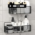 Miniatyrbild 2 av 4: Väggmonterad förvaringshylla utan hål för badrum och toalett Black 2Pcs