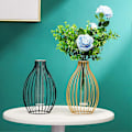 Miniatyrbillede 3 af 5: Metal Rack Stand Klar Blomstervase Glas Vaser Sæt, Nordisk Stil Lanterne Glas Jern Kunst Plantebeholdere til Kontor Hjem Bryllup Dekoration (Sort)