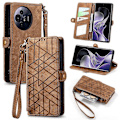 Miniatyrbilde 1 av 5: Etui med glidelås og geometriske linjer i lær til TCL 50 Pro NxtPaper 5G - Brun Multicolor Brown