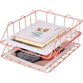 Pikkukuva 1 / 3: 2-tasoinen A4-kokoinen metalliset pinoavat työpöydän järjestäjätiedostoteline lehtien säilytykseen paperin järjestäjälle Rose Gold Style 1