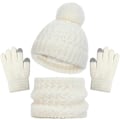 Miniatyrbillede 1 af 7: Vinterhue, Halsklæde og Handsker Sæt til Børn, 3 stk. Strikket Varmt Hæklet Tykt Fluffy Halsklæde Pom Pom Hue To Fingre Touch Screen Handsker Sæt White