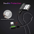 Miniatyrbild 2 av 4: Rätvinklad USB-kabel med LED-ljus, 90 graders laddningskabel i nylon, reversibel USB-snabbladdare, datasync-laddningsadapter, fungerar med iPhone