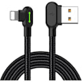 Miniatyrbillede 1 af 4: USB-kabel med ret vinkel og LED-lys, 90 graders opladningskabel Nylon reversibel USB hurtig data synkronisering oplader stik adapter, fungerer med iPhone
