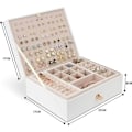Miniatyrbillede 4 af 5: Smykkeskrin Organizer til Halskæder Øreringe Armbånd Ringe Stort PU Læder Smykkeskrin med 3 Stabelbare Lag (Hvid)