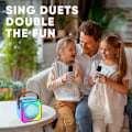 Miniatyrbillede 2 af 8: Børne Karaoke Maskiner med 2 Mikrofoner, Bærbar Bluetooth Højttaler med Farverige LED Lys, Stemmeændring, Mini Karaoke Maskine til Fødselsdagsgaver Blue