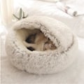 Miniatyrbillede 1 af 4: Blød og fluffy katteseng, rund, blød plys, hytte med hætte, katteseng, til vinter, varm, sovepude, skridsikker, maskinvaskbar, til katte og hvalpe