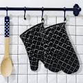 Miniatyrbild 7 av 7: Ugnshandskar, värmebeständiga ugnshandskar i silikon, halkfria kökshandskar för grillning, matlagning, bakning, kök, mikrovågsugn, pizza (1 par) Black-01