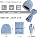 Miniatyrbilde 6 av 7: Vinter Unisex Beanie Hatt, Skjerf og Hansker Sett, Elastisk Strikket Hatt Langt Skjerf Berøringsskjermhansker Med Tykk Fleece Innerfôr for Menn og Kvinner Light Blue