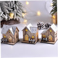 Miniatyrbillede 1 af 7: Juleby-sæt 3 stk LED-belyst træjuleby Scene Batteridrevet Mini Julehus Dekoration