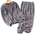 Miniatyrbilde 1 av 4: Tykt Varmt Dame Pyjamas Sett Ensfarget Genser Rund Hals Pyjamas For Jente Dame Kjæreste Mor Blue Cat Gray XL