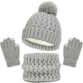Miniatyrbild 1 av 7: Vintermössa, Halsduk och Vantar Set för Barn, 3-Delar Stickad Varm Crochet Tjock Fluffig Halsduk Pom Pom Mössa Två Fingrar Touch Screen Vantar Set Grey