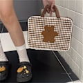 Miniatyrbillede 3 af 5: Computer taske indvendig lomme beskyttende skal mode 13-14 tommer håndtaske laptop taske mode kuffert brun ternet